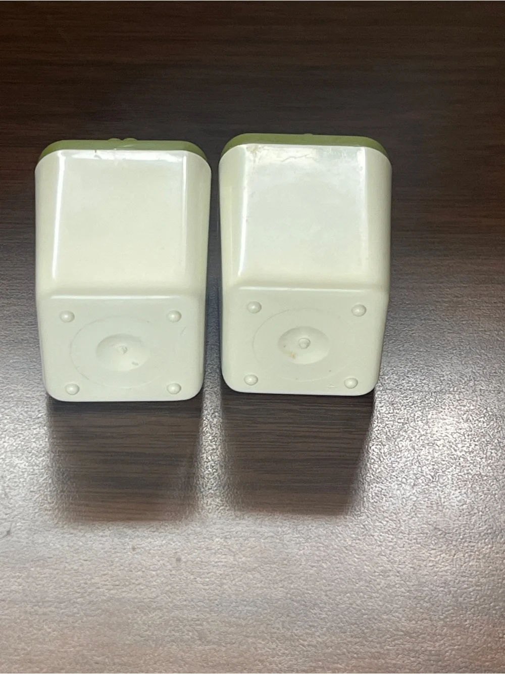 Vintage 70s Plastic Butterfly Green and White Salt and Pepper Shakers